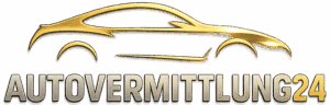 Cinematisches Logo von Autovermittlung24 mit goldener Autosilhouette auf dunklem Hintergrund – exklusives Branding für den Autoankauf und die Fahrzeugvermittlung.